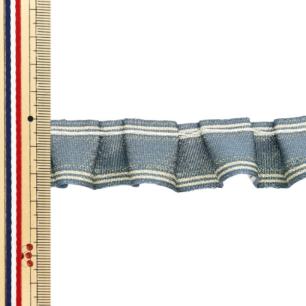 数量5から】 フリルリボン 『ラインリボンラメフリル ブルー FR2414