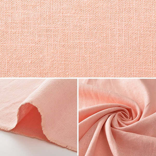 ゆったりリネン麻100%サクラピンク&スラブ生地シングルウェーブネック  