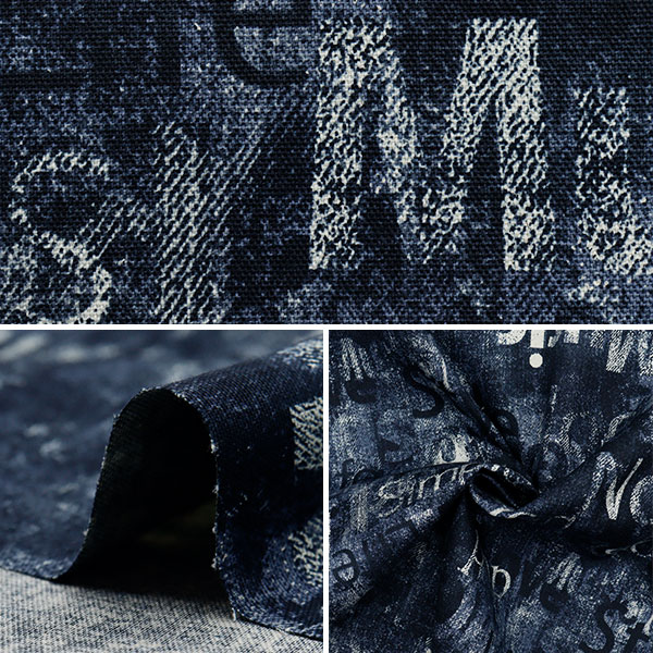 数量5から】 生地 『オックス デニムプリント ネイビー系 38132-2B