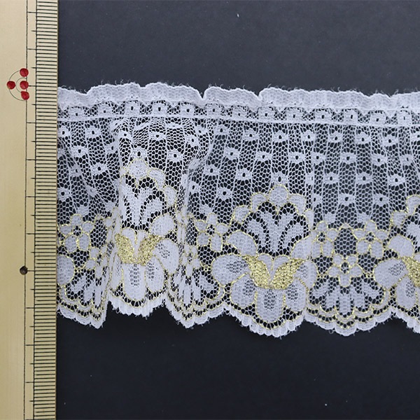 数量5から】 レース 『ラッセルフリル 白×ゴールド 51282-WG