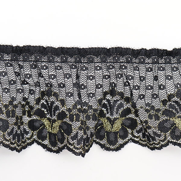 数量5から】 レース 『ラッセルフリル 黒×ゴールド 51282-BG』 服飾