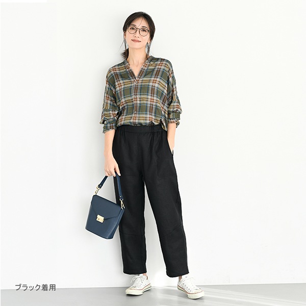 ボトムス 『しっかりリネン ラフスタイルラウンドパンツ チャコール
