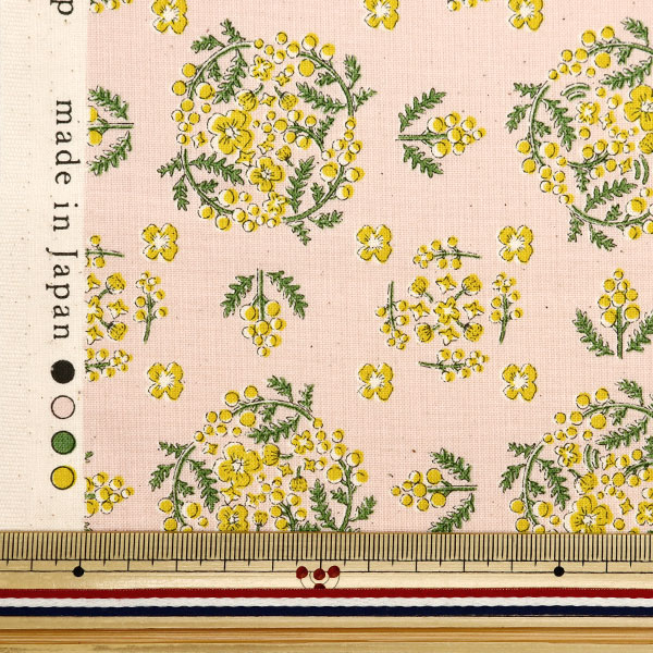 数量5から】 生地 『シーチング mimoza サークル柄 ピンク YKA