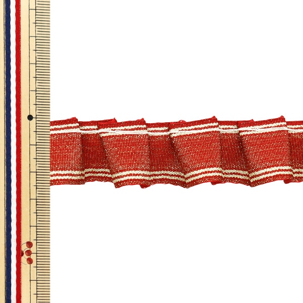 数量5から】 フリルリボン 『ラインリボンラメフリル レッド