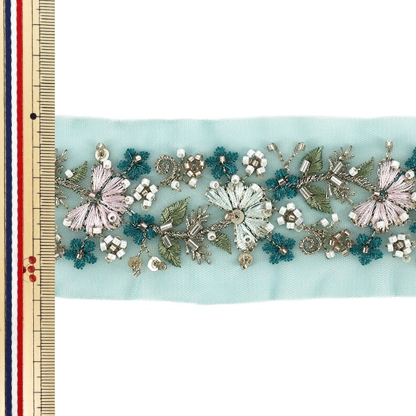 数量5から】 手芸ブレード 『2025インド刺繍ブレード 約6cm幅 ブルー M