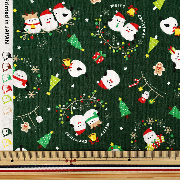 数量5から】 生地 『スケア クリスマス シマエナガ柄 グリーン SP6516