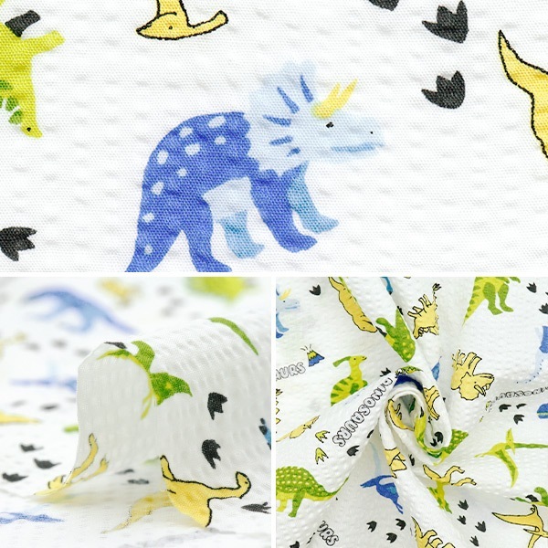Yourelia　生地合わせ 数量5から】 生地 『リップル 恐竜 ホワイト 38145-6A-WH』 生地,柄