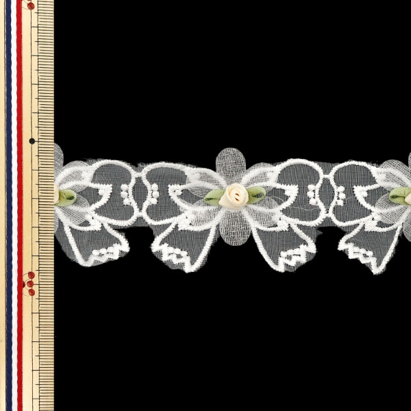 数量5から】 レースリボン 『ローズリボンオーガンジー アイボリー