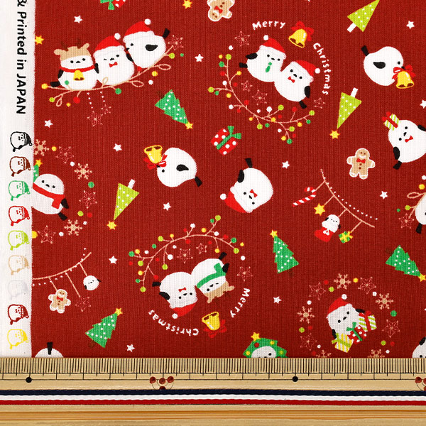 数量5から】 生地 『スケア クリスマス シマエナガ柄 レッド SP6516-1D