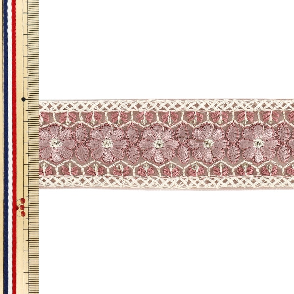 数量5から】 手芸ブレード 『2025インド刺繍ブレード 約4cm幅 ピンク M