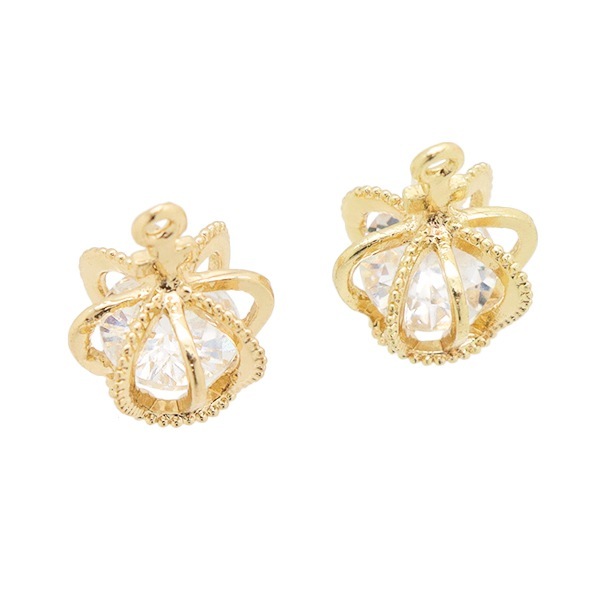 アクセサリー素材 『ジルコニアチャーム クラウン 2個入 ゴールド