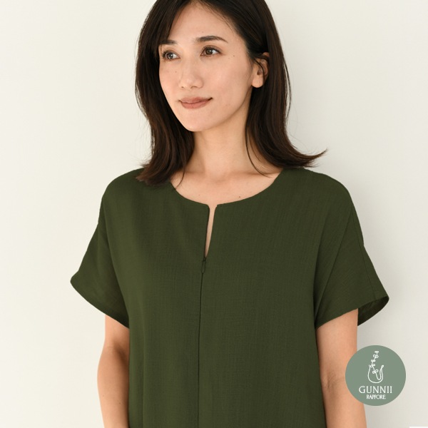 国内発送【J.Crew】ツヤ感★レーヨン半袖ワンピース関税込 ワンピース『とろみリネンブレンド 前ジッパースタイルアップ