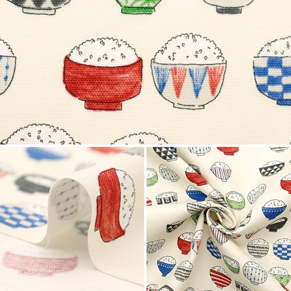 数量5から】 生地 『オックス おいしい生地 ごはん柄 キナリ YKA