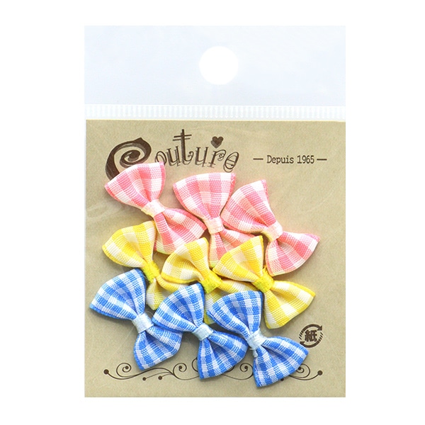 リボン、パーツ等サンプルページ 手芸パーツ 『ミニリボンパーツ チェック ピンク・水色・黄色 TRP-16