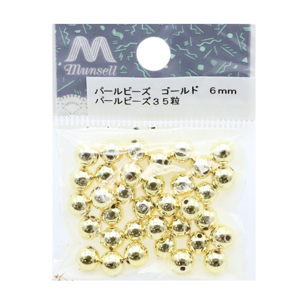ビーズ 『パールビーズ ゴールド 6mm 35個入り』 ビーズ,パール