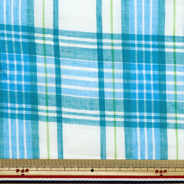 数量5から】 生地 『マドラスチェック サックス×グリーン RC-129