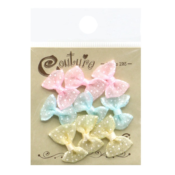 手芸パーツ 『ミニリボンパーツ シフォン 水玉 ピンク・水色・黄色 TRP