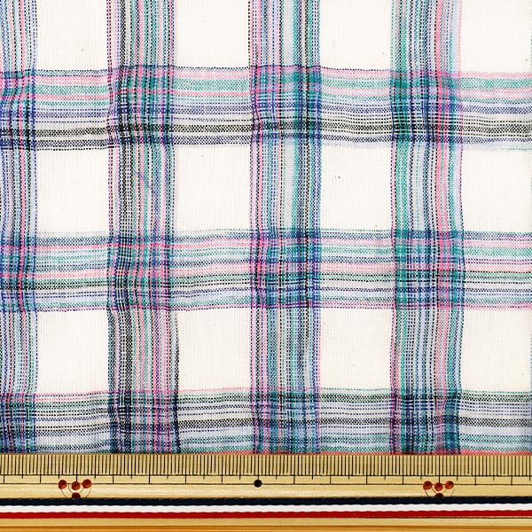 LAOS COTTON チェック柄 ダブル以上　ベッドスプレッド　ライトブルー 数量5から】 生地 『トレンドファブリック カラフルチェック ブルー TF