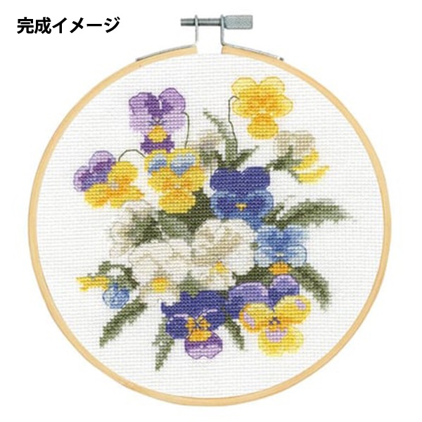 クリ−ム色刺繍入りレ−ステ−ブルクロスビンテージ 輸入刺繍キット 『クロスステッチ VIOLETTES BK1937』 DMC