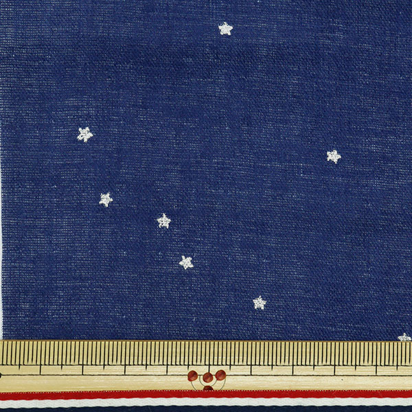 数量5から】 生地 『Wガーゼ 星柄 ネイビー×シルバー WGLIS-NVSH