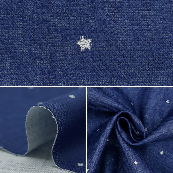 数量5から】 生地 『Wガーゼ 星柄 ネイビー×シルバー WGLIS-NVSH