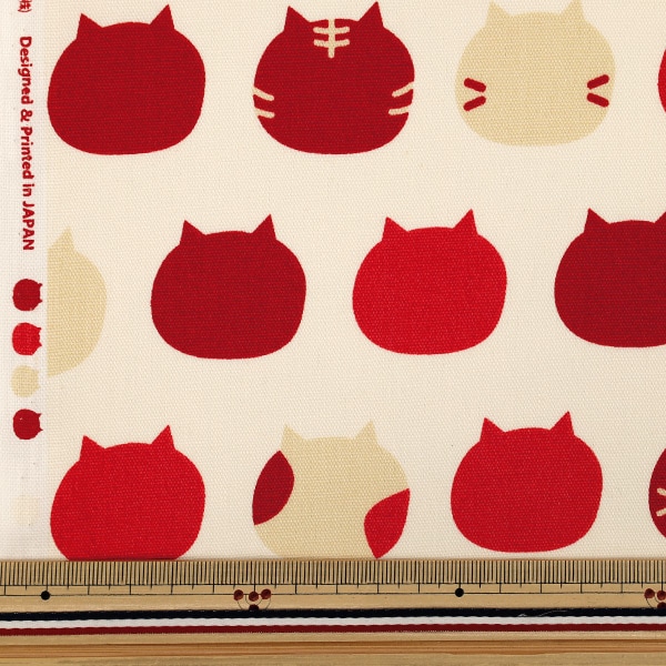 数量5から】 生地 『オックス ねこたま レッド AP1070-2A』 生地,素材