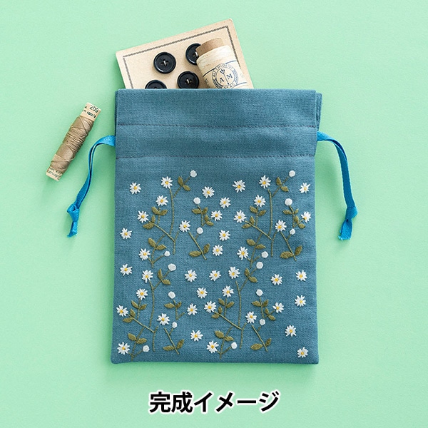 刺繍キット 『星あかりの刺繍手帖 巾着袋 ミモザ ペールグレー