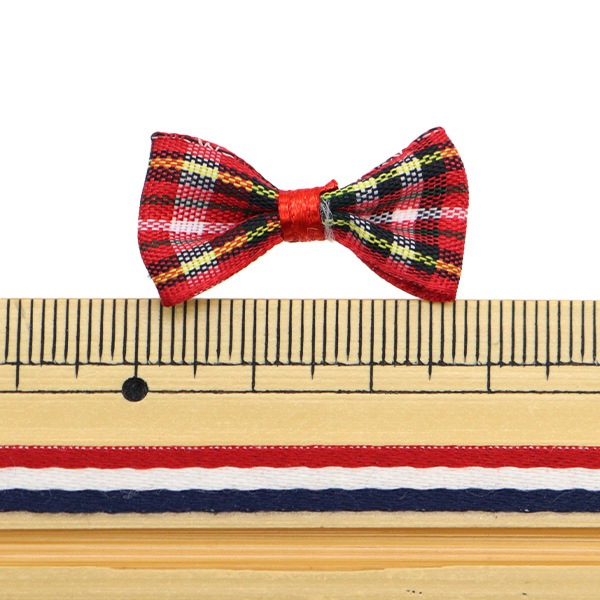 手芸パーツ 『ミニリボンパーツ タータンチェック 赤・水色・ベージュ