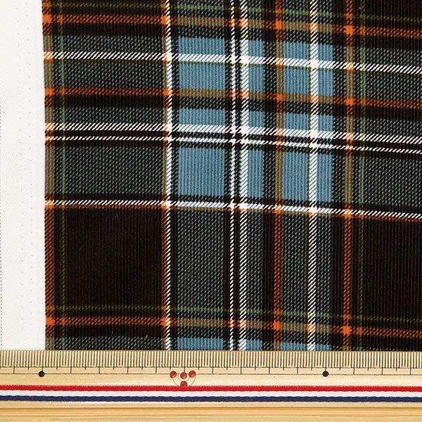 数量5から】 生地 『21Wコーデュロイプリント チェック ブルー AP45801