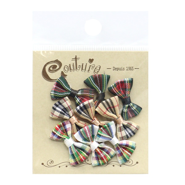 手芸パーツ 『ミニリボンパーツ タータンチェック 赤・ベージュ