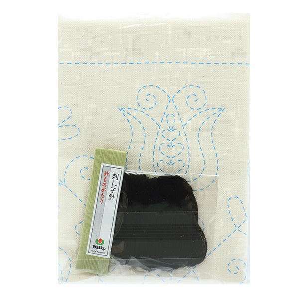 花花花商品です。在庫処分品少々色褪せる刺し子入り藍染の綿100％ 刺しゅうキットセール】刺しゅうキット 『手縫いの花ふきんキット