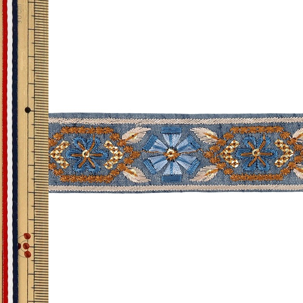 数量5から】 手芸ブレード 『2025インド刺繍ブレード 約3cm幅 ブルー M