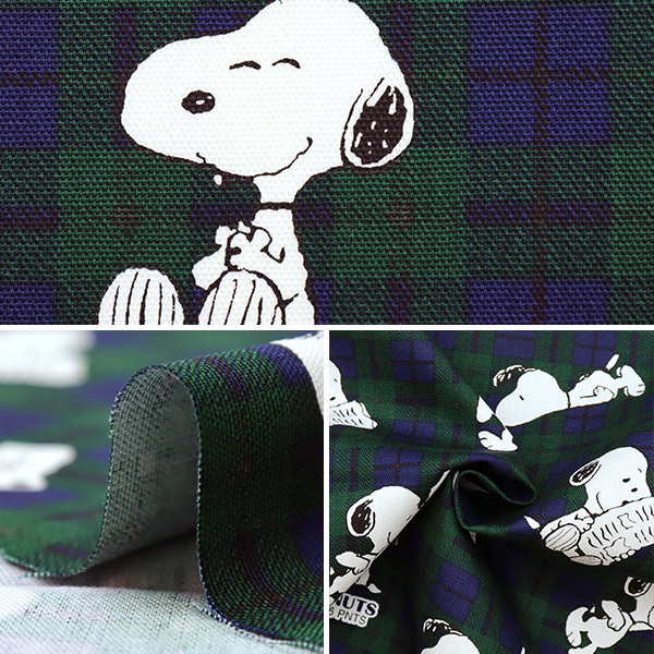 数量5から】 生地 『オックス スヌーピー チェック グリーン 634117
