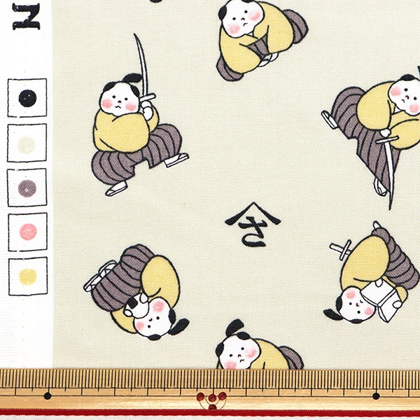 数量5から】 生地 『JAPANぷりんと2 こども侍 ベージュ 142-1358-A1