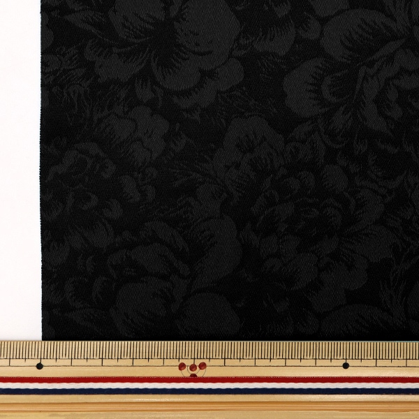 【新品未使用】マリキータ 黒華やかなジャガード生地＆美しいシルエット 数量5から】 生地 『サテンジャガード 大花 ブラック SJ2407BB-17