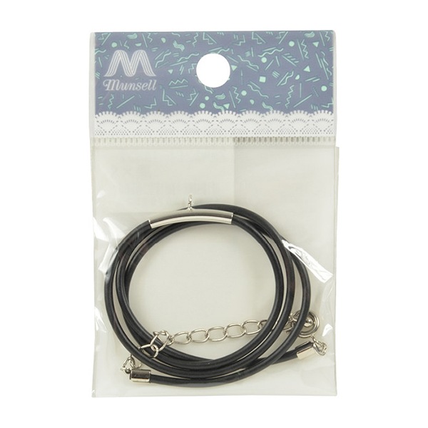 ビーズセール】アクセサリー金具 『レザーネックレス カン付き 黒ヒモ