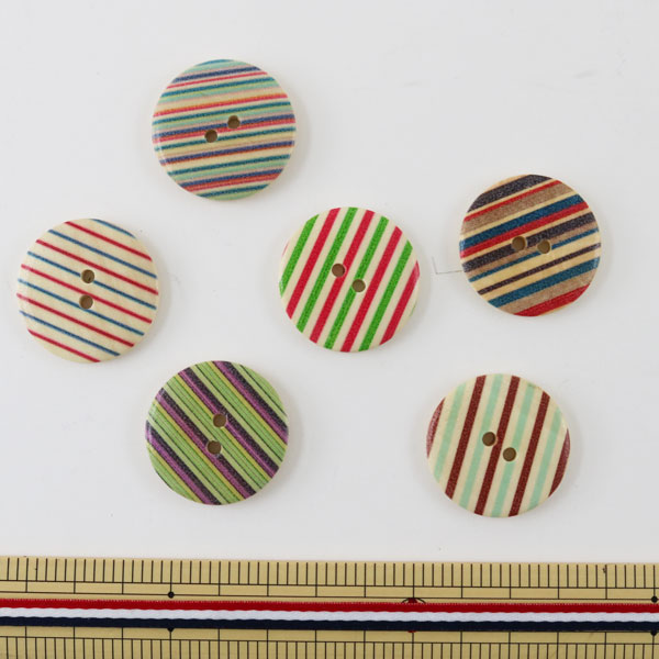 ボタン 『ウッドボタンMIX 3cm ストライプ』 服飾,ボタン・バックル