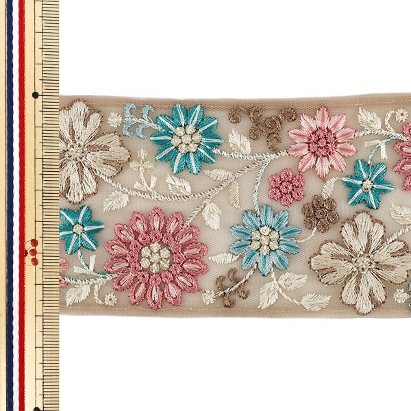 数量5から】 手芸ブレード 『2026インド刺繍ブレード 約7cm幅 ベージュ