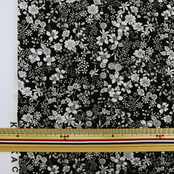 数量5から】 生地 『60ローン FlownnyII レトロ小花 ブラック NFA-1010
