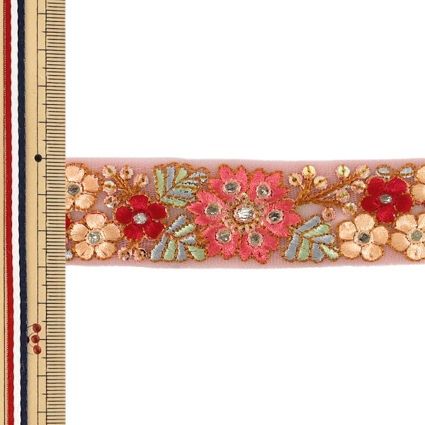 数量5から】 手芸ブレード 『2026インド刺繍ブレード 約3cm幅 ピンク