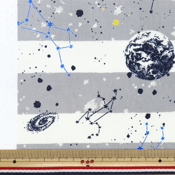 数量5から】 生地 『オックス ボーダー宇宙柄 グレー IO-82190-1C