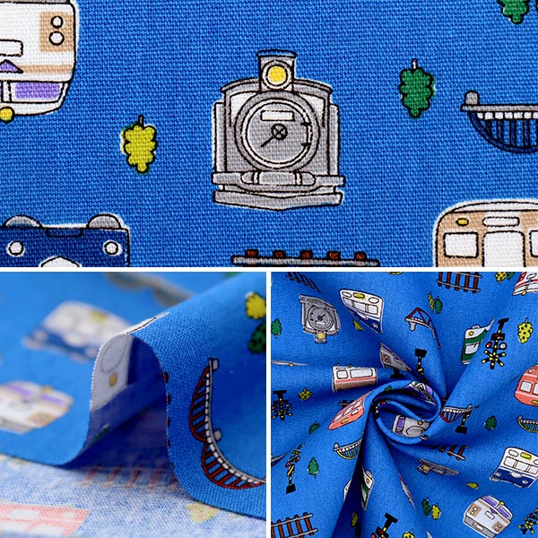 数量5から】 生地 『ブロード 電車柄 ブルー SP2311-12C』 生地,種類