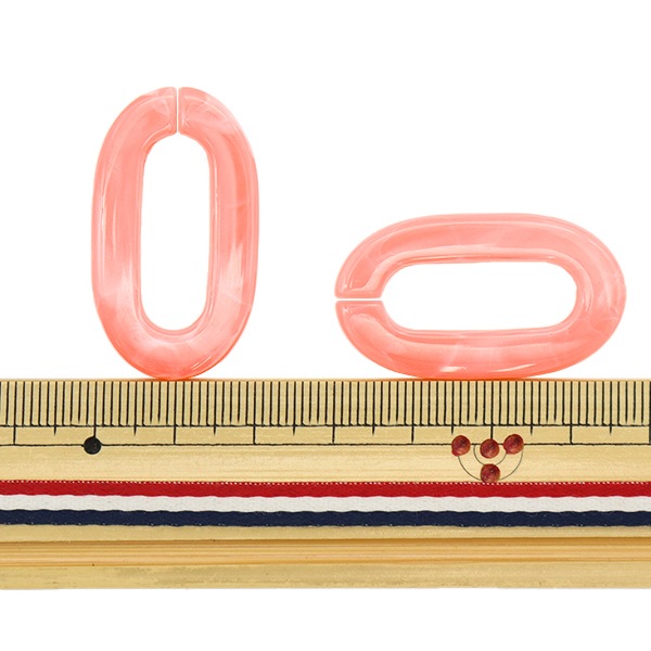 ビーズ 『アクリルパーツ チェーン楕円マーブル ピンク 約37mm×21mm 10