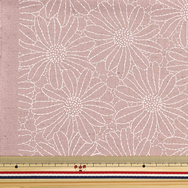 数量5から】 生地 『綿麻キャンバス ラッカープリントの花 ピンク