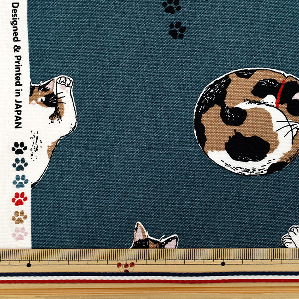 数量5から】 生地 『オックス 三毛猫 ブルー AP52108-2C』 生地,柄から
