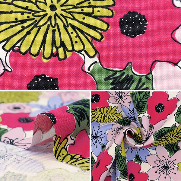 数量5から】 生地 『う早この布 綿麻キャンバス 花柄 マルチ UP5929-A