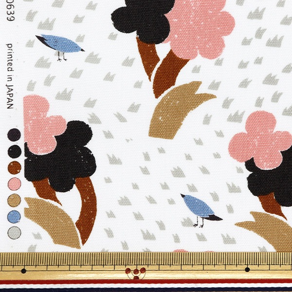 数量5から】 生地 『オックス オンネラ 北欧トリ柄 アイボリー