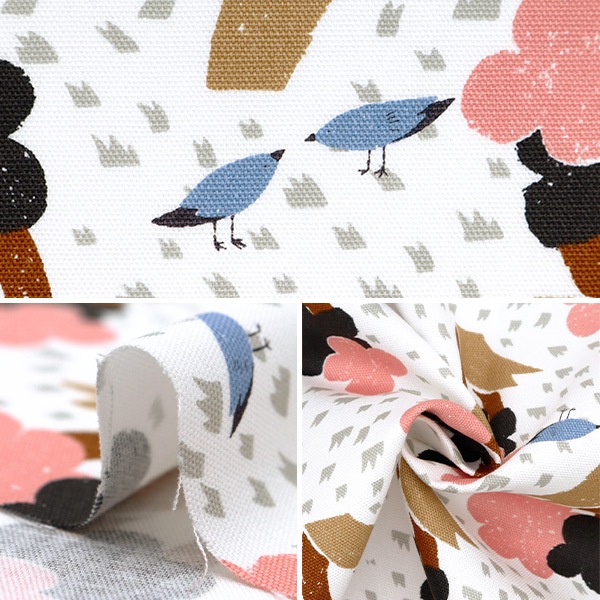 数量5から】 生地 『オックス オンネラ 北欧トリ柄 アイボリー