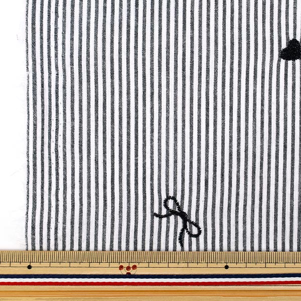 数量5から】 生地 『ストライプ刺繍 ブラック TF-96BK』 生地,柄から