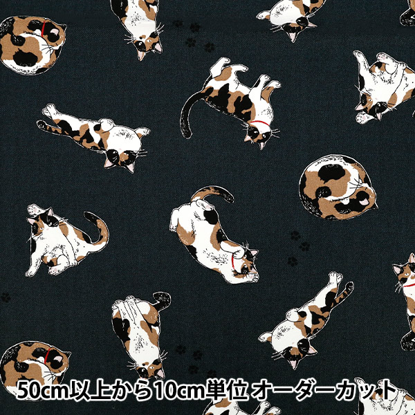 数量5から】 生地 『オックス 三毛猫 ブルー AP52108-2C』 生地,柄から